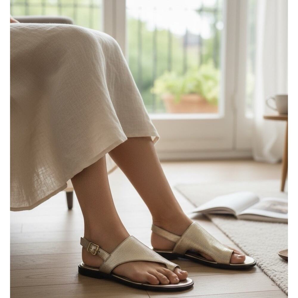 Vionic Matte Metallic Gold Womens Flat Toe Sandals Ella Size 11 New NWOB